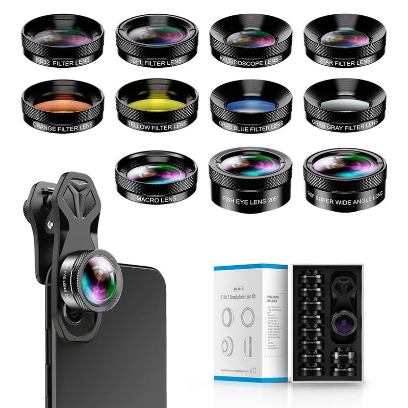 MIAO LAB 11 in 1 Phone Camera Lens Kit - Wide Angle Lens & Macro Lens+Fisheye Lens/ND32/kaleidoscope/CPL/Color Lens Compatible with iPhone Samsung Sony and Most of Smartphone - Image 1